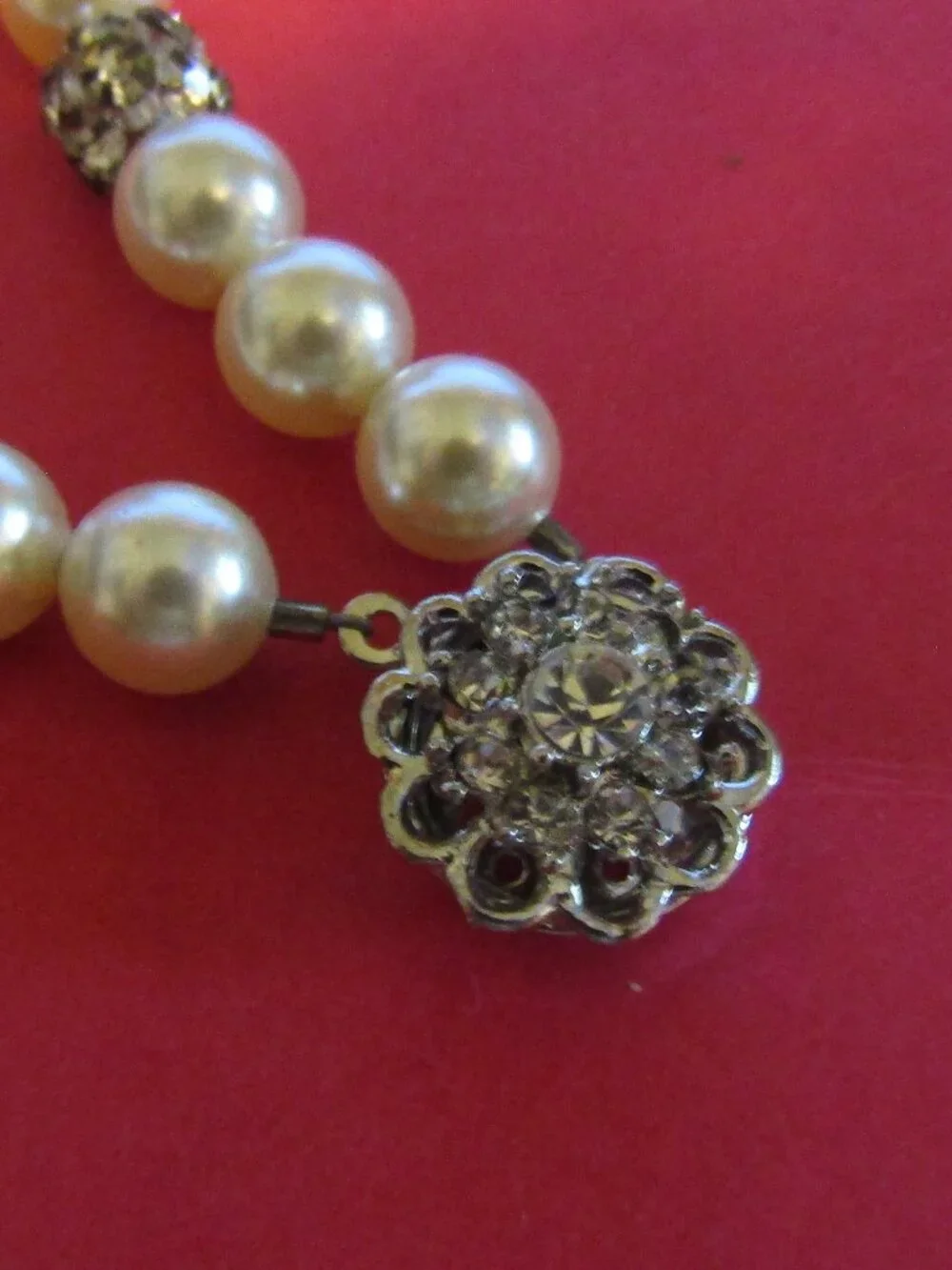 Lovely Double Strand FAUX PEARL & RHINESTONE WEDDING BRACELET 8